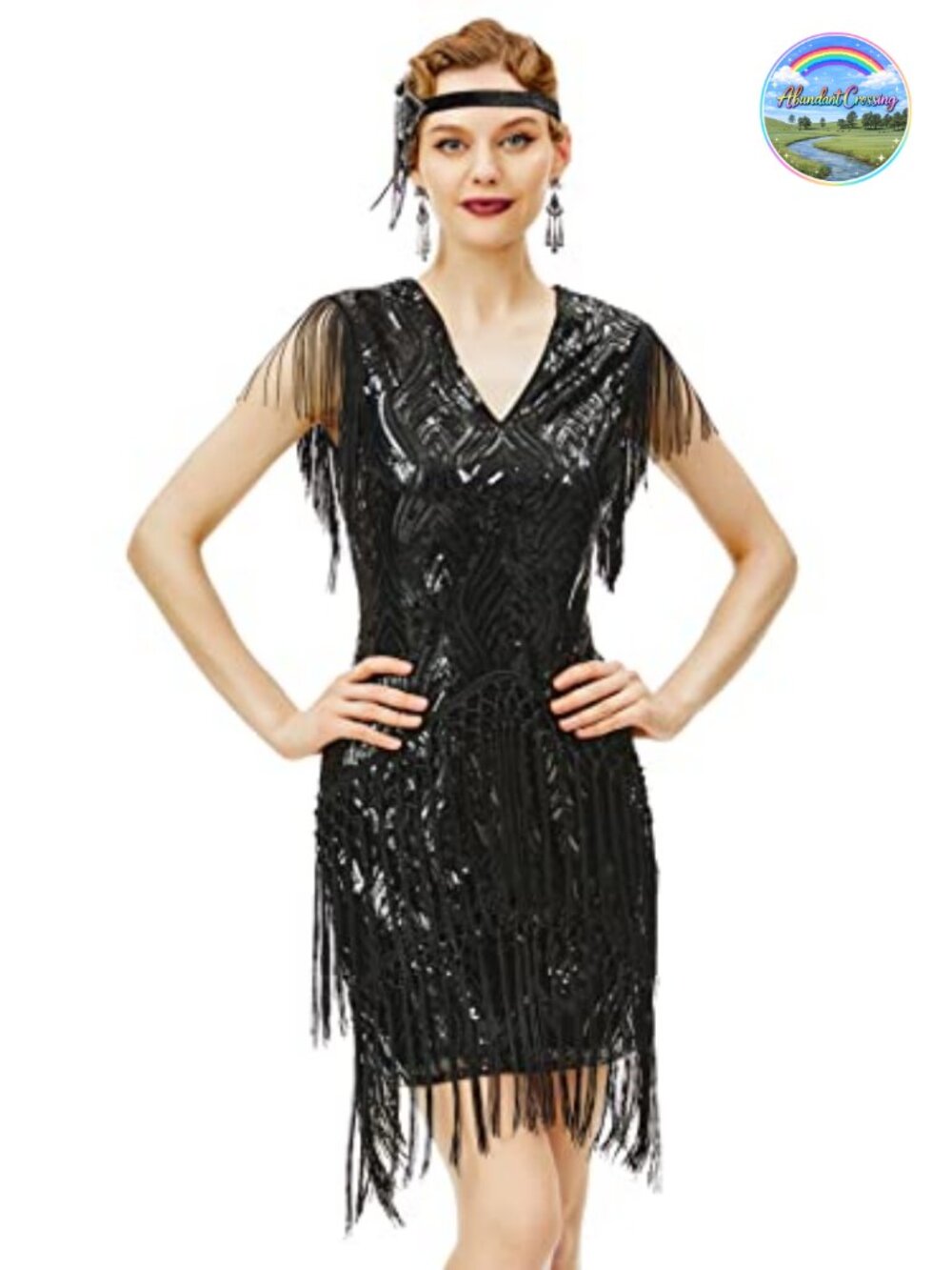 1920s Flapper Dress Long Fringed Gatsby Sequin Beaded Vintage Art Deco